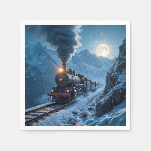 Vintage Dampflokomotive im Mondlicht Serviette