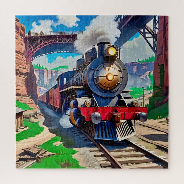 Vintage Dampflokomotive in einem Landschaftlichen  Puzzle (Vertikal)
