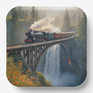 Vintage Dampflokomotive Pappteller