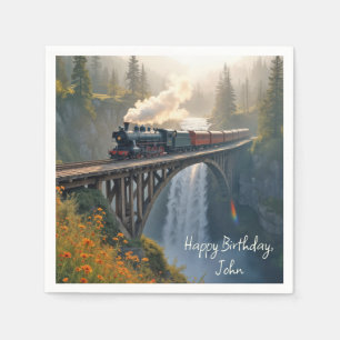 Vintage Dampflokomotive zum Geburtstag auf einer T Serviette
