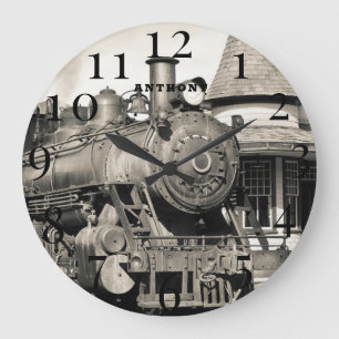 Vintage Dampflokomotiven Zugmaschine Eisenbahn Dam Große Wanduhr