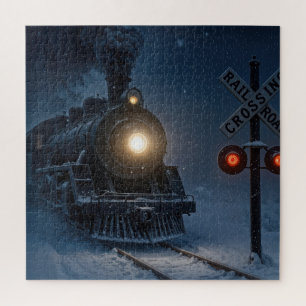 Vintage-Dampfmaschine Lokomotive im Winter Puzzle