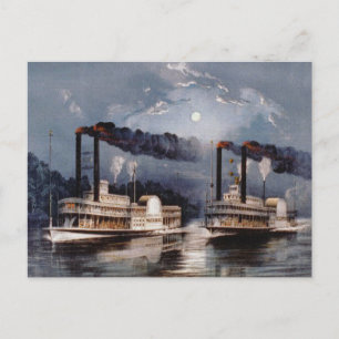 Vintage-Dampfschiftrennen auf dem Mississippi Rive Postkarte
