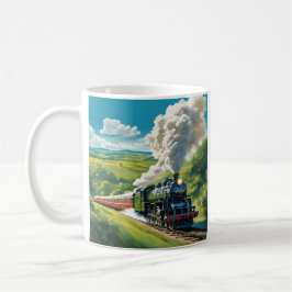 Vintage-Dampfzug-Szenenillustration Tasse