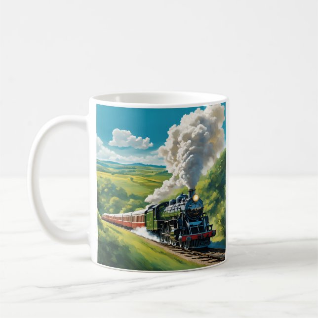 Vintage-Dampfzug-Szenenillustration Tasse (Links)