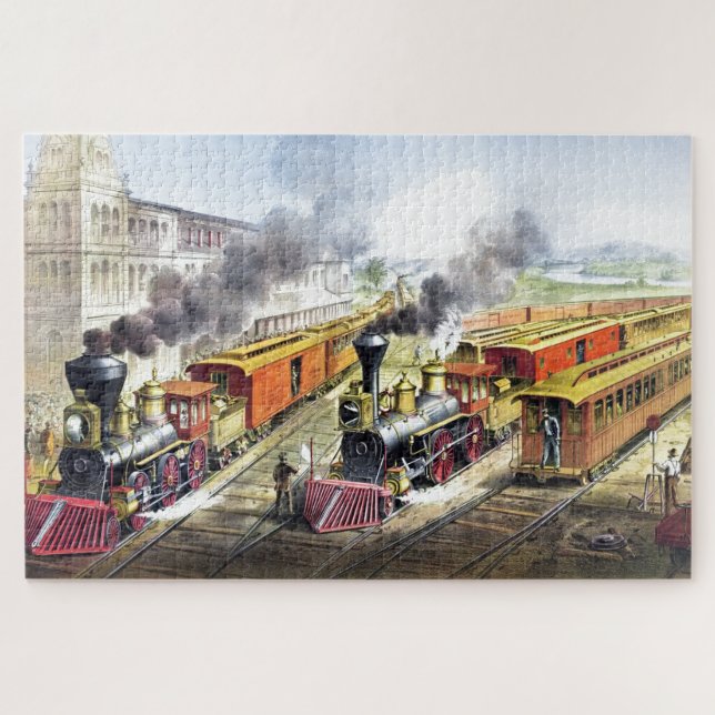Vintage Dampfzüge - Reise - Illustration Art Puzzle (Horizontal)