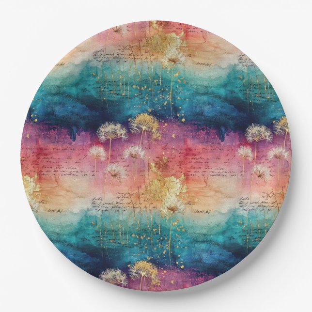Vintage Dandelion Abstract Pattern (1) Pappteller (Vorderseite)