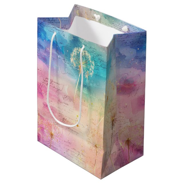 Vintage Dandelion Abstract Pattern (7) Mittlere Geschenktüte (Vorderseite Schrägansicht)