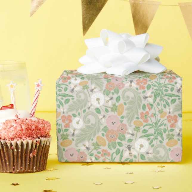 Vintage Dandelion-Stiefmütterchen Busy Bees Spring Geschenkpapier (Geburtstagsparty)