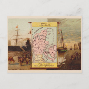 Vintage Dänemark-Karte und Vignetten aus den 1880e Postkarte