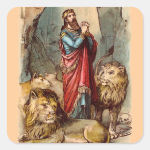 Vintage-Daniel-in-der-Löwengrube-Aufkleber Quadratischer Aufkleber