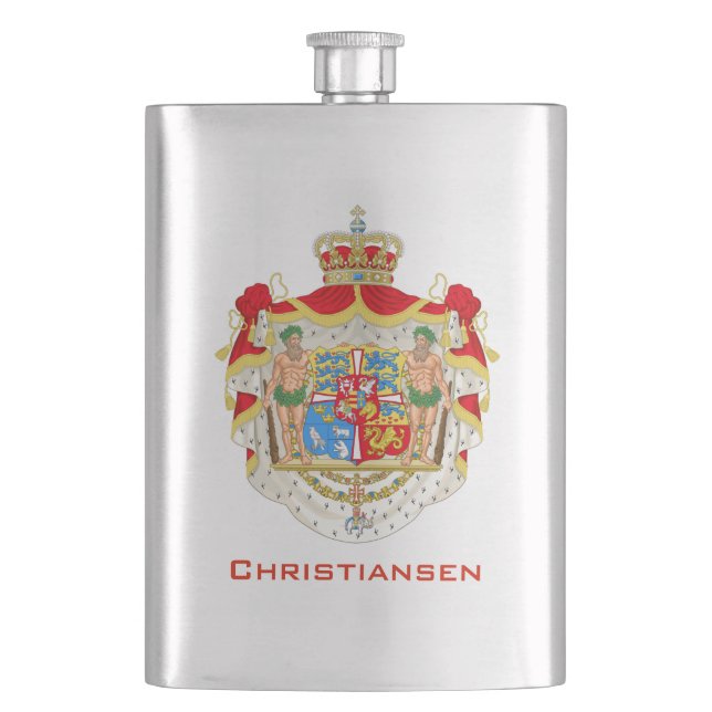 Vintage dänische Königliche Wappen Dänemarks Flachmann (Vorderseite)