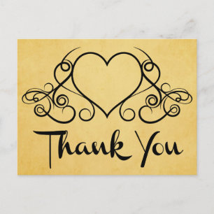 Vintage Danke Gold & Schwarzes Herz Postkarte