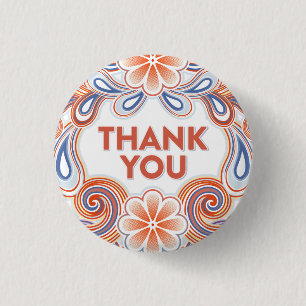 Vintage Danke mit Blumen und retro Swirls Button