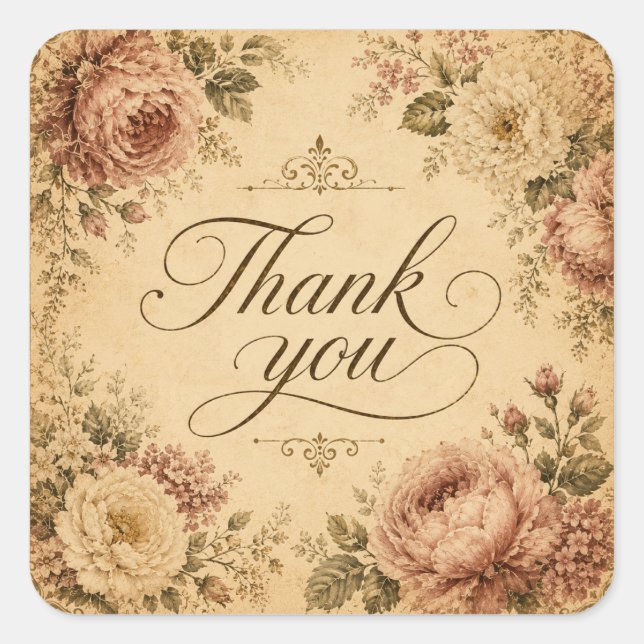 vintage Danke-Sticker Quadratischer Aufkleber (Vorderseite)