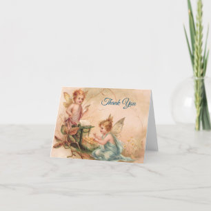 Vintage - Danke - Zwei Engel in Rosa und Blau,