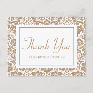 Vintage Dankeschön Damast Blumen Braune Spitze Postkarte