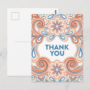 Vintage-Dankeschön-Postkarte mit orangen Blumen Postkarte