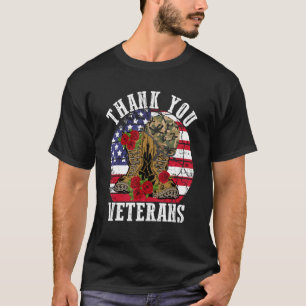 Vintage Dankeschön Veteranen Kampfstiefel Blumen V T-Shirt