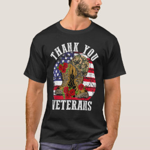 Vintage Dankt Ihnen Veteranen Kampfstiefel Blumen T-Shirt