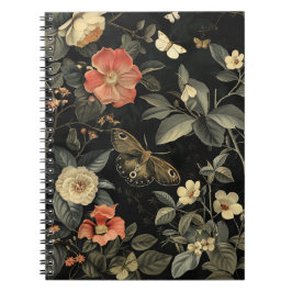 Vintage Dark Academia Floral & Schmetterling Notizblock