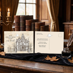 Vintage Dark Academia Neue Spukhaus Umzug Postkarte
