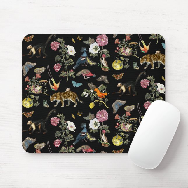 Vintage Dark Botanical Wild Animals in Forest Mousepad (Mit Mouse)