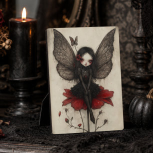 Vintage Dark Fae sitzt auf einer roten Blume Fotoplatte