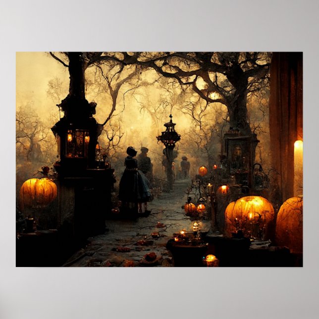 Vintage Dark Halloween Night Town Street Poster (Vorne)