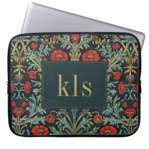 Vintage Dark Poppy William Morris Monogramm Laptopschutzhülle
