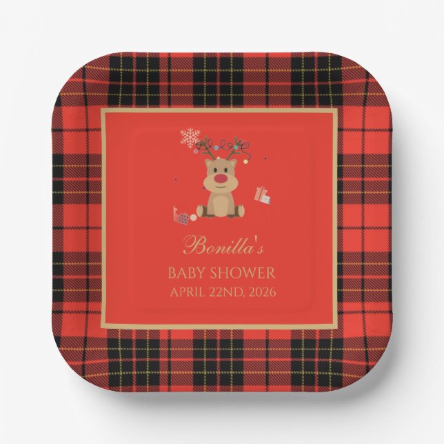 Vintage Dark Red Baby Shower  Paper Coaster Pappteller (Vorderseite)
