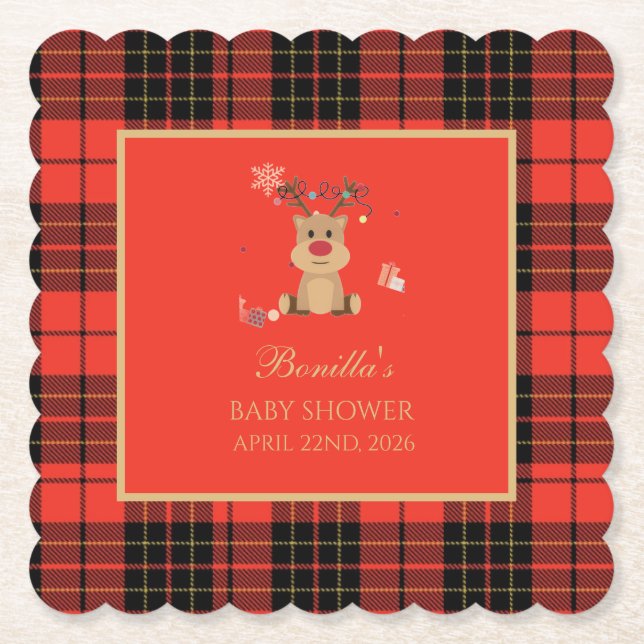 Vintage Dark Red Baby Shower  Paper Coaster Untersetzer (Vorderseite)