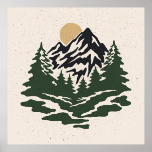 Vintage Darstellung der Berglandschaft Poster