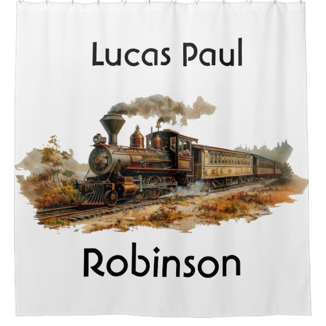 Vintage Darstellung der Dampfzuglandschaft Duschvorhang (Vorderseite)