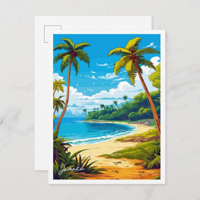 Vintage Darstellung der jamaikanischen Karibik Postkarte (Vorne/Hinten)