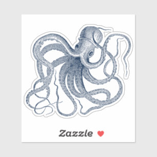 Vintage Darstellung des blauen Oktopus Aufkleber