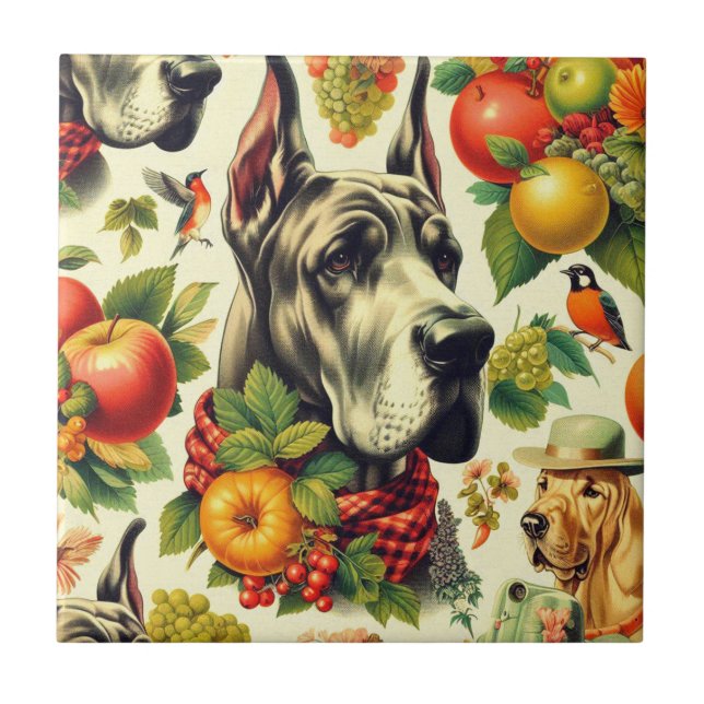 Vintage Darstellung des großen Dan Dog Fliese (Vorderseite)