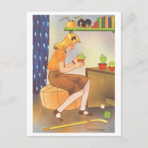 Vintage Darstellung des Mädchens mit gepolsterter  Postkarte