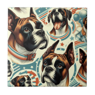 Vintage Darstellung des nahtlosen Boxerdogs Fliese