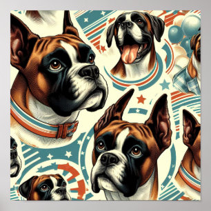 Vintage Darstellung des nahtlosen Boxerdogs Poster