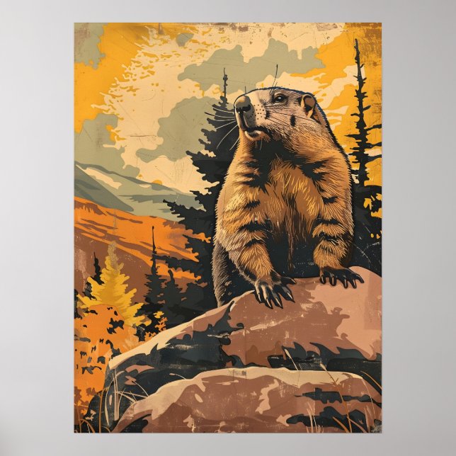 Vintage Darstellung eines Groundhogs Poster (Vorne)
