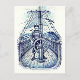 Vintage Darstellung eines Seeleuten am Helm Postkarte