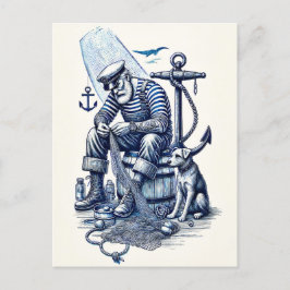 Vintage Darstellung eines Seemanns mit Hund Postkarte