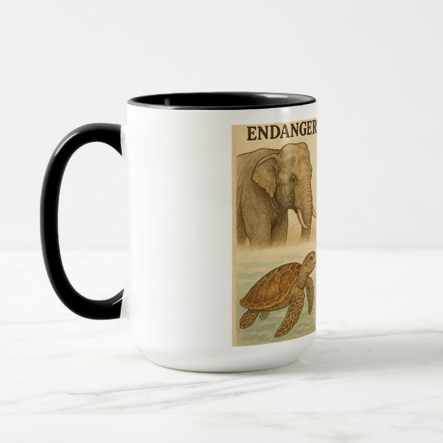 Vintage Darstellung gefährdeter Arten Tasse (Links)