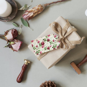 Vintage Darstellung von Rose auf neutraler Basis Geschenkanhänger