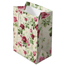 Vintage Darstellung von Rose auf neutraler Basis Mittlere Geschenktüte