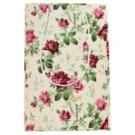 Vintage Darstellung von Rose auf neutraler Basis Mittlere Geschenktüte