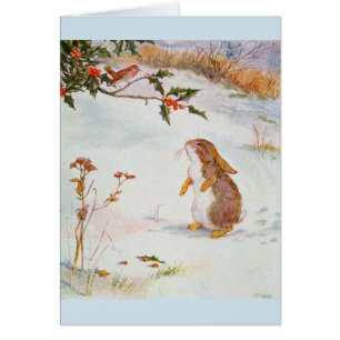 Vintage - Das Kaninchen trifft ein Rotkehlchen,
