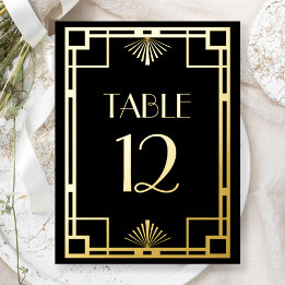 Vintage Deco Black Gold Foil Table Numbers Folien Feiertagspostkarte
