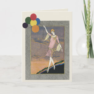 Vintage deco flapper birthday party greeting card karte